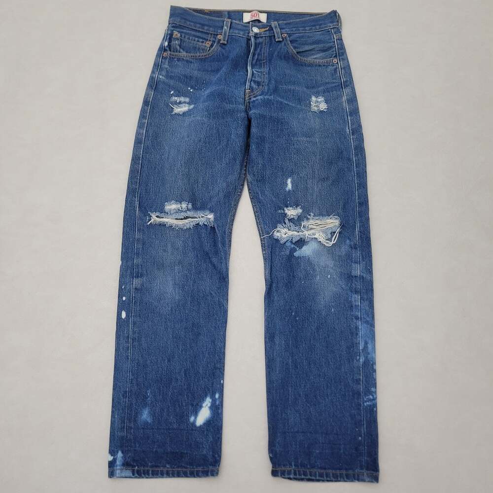 Levi's 501 XX Jeans Mens 30x30 Dark Wash Straight Button Fly Distressed